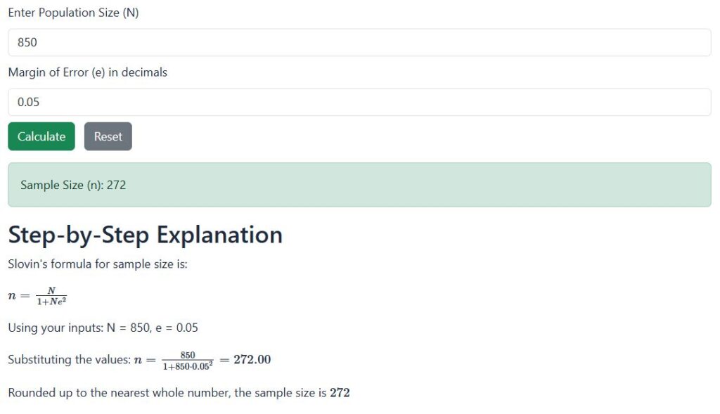 sample size determination using slovin's formula - example solution