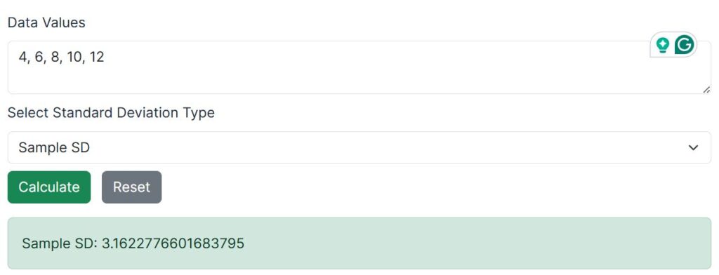 sample standard deviation example calculator solution