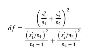Welch–Satterthwaite Degrees of Freedom formula