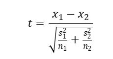 test statistic formula for Welch's t-test