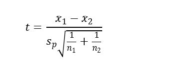two sample t-statistic formula (Equal variance assumed)