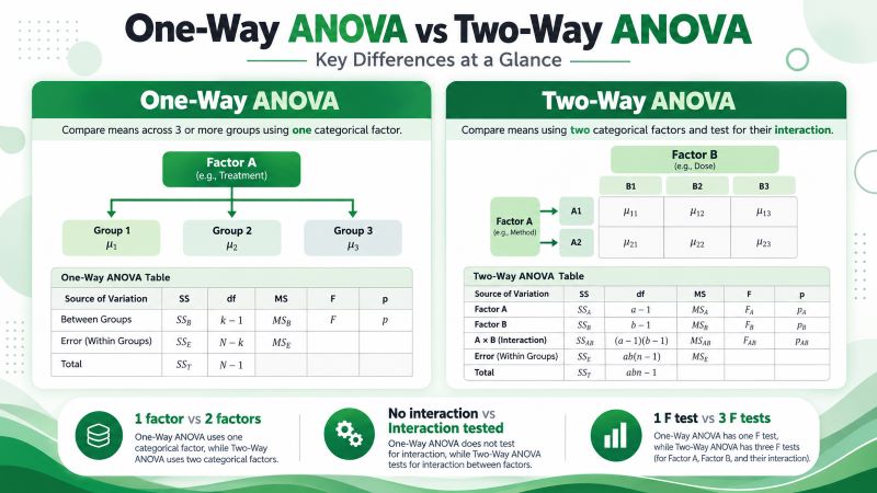 One-Way vs Two-Way ANOVA- key differences and similarities
